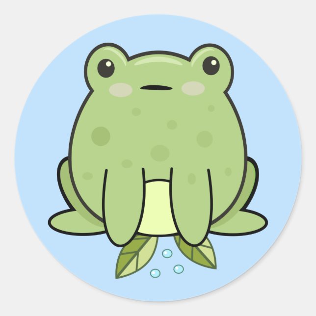Sapo Kawaii Azul Pastel Adesivo Redondo Clássico (Frente)