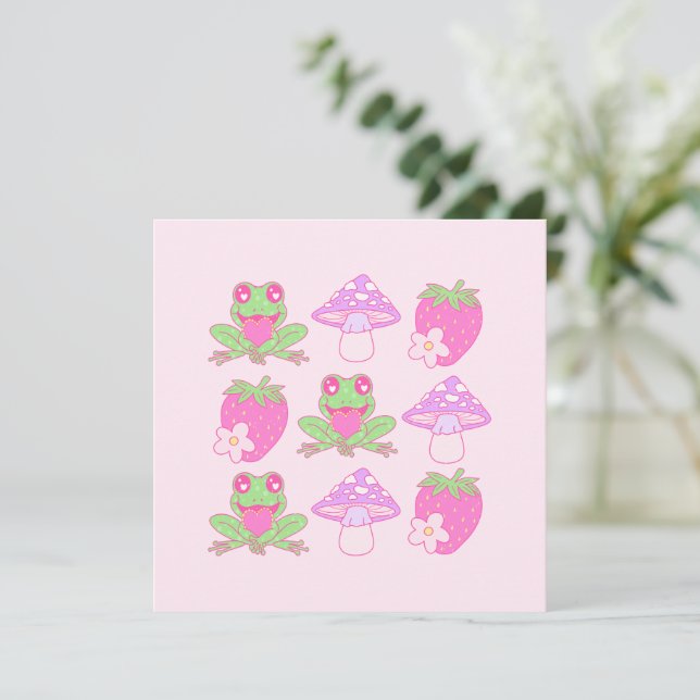 Sapo Kawaii, Cogumelo e Morango (Em pé/Frente)