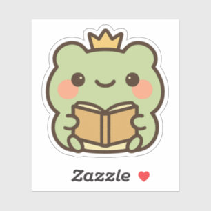 Sapo Kawaii lendo um adesivo de livro