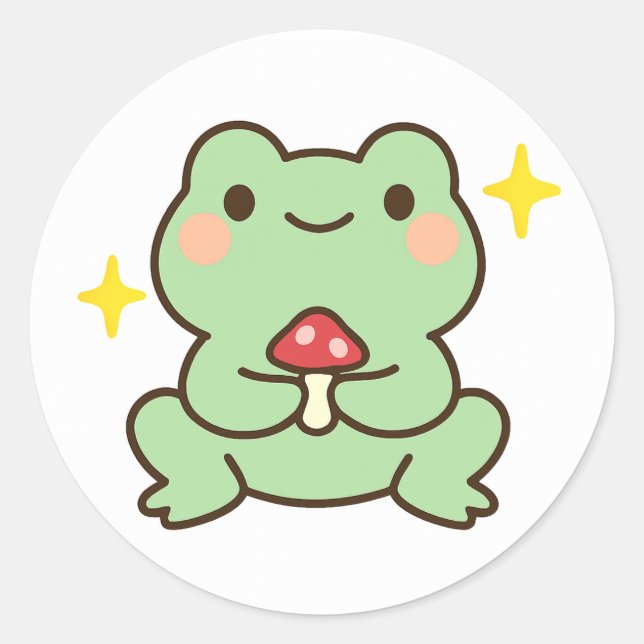 Sapo Kawaii Segurando Adesivo de Cogumelo (Frente)