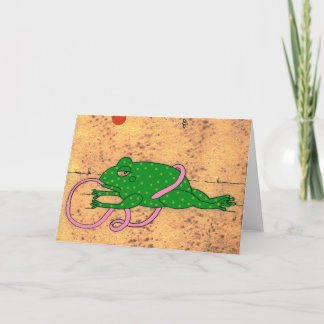 Sapo que tropeça sobre seu cartão da língua