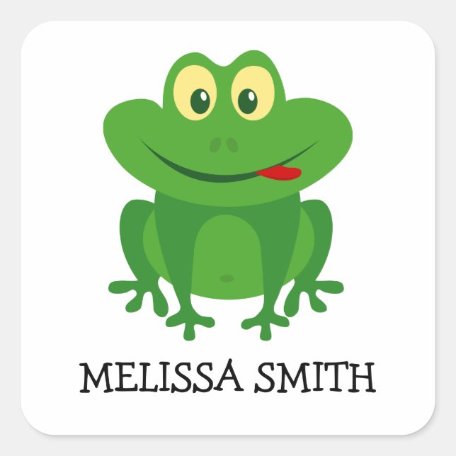 Sapo verde engraçado autocolante de desenho animad (Frente)