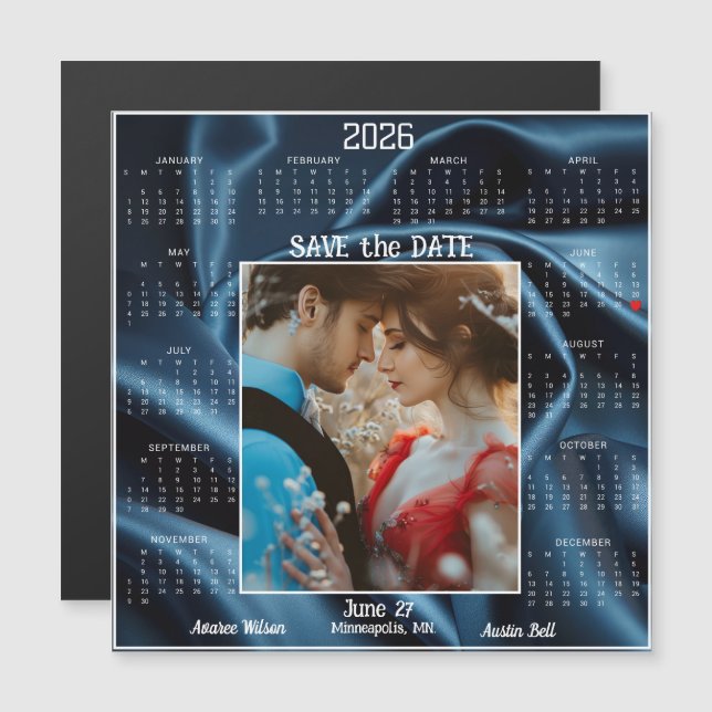 Sapphire Luxury Satin Save the Date Engaged Couple (Frente/Verso)