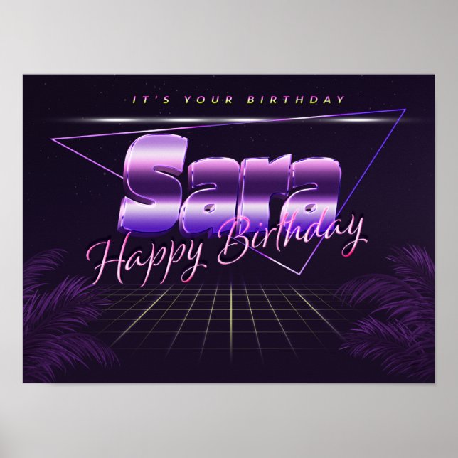 Sara Name Vorname lila retro Poster Geburtstag (Frente)