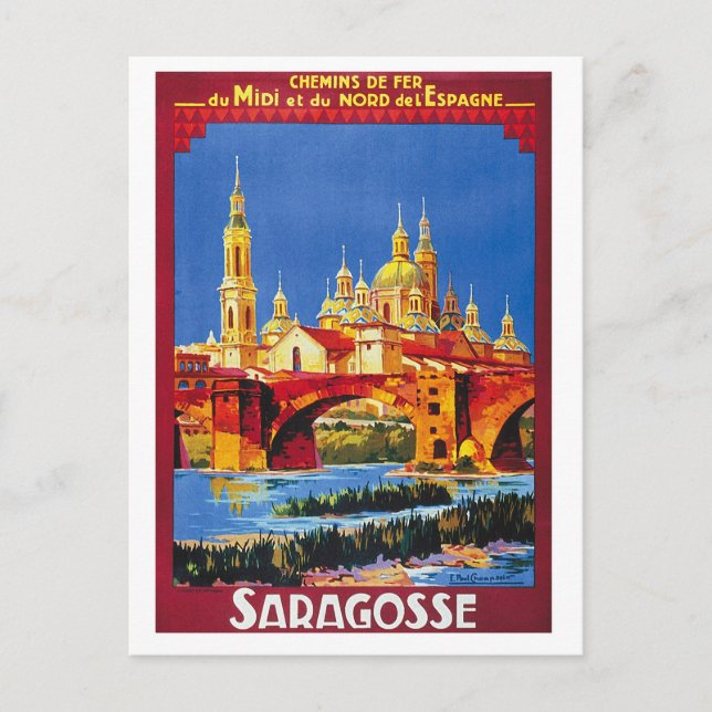 Saragoça, Espanha, cidade, cartão postal de viagem (Frente)