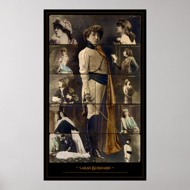 Sarah Bernhardt Postcard Mosaic Poster (Frente)