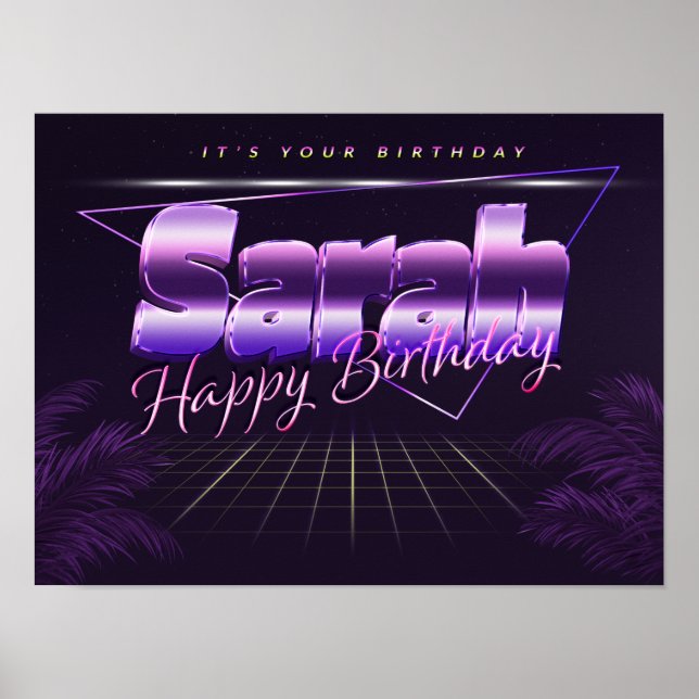 Sarah Name Vorname lila retro Poster Geburtstag (Frente)