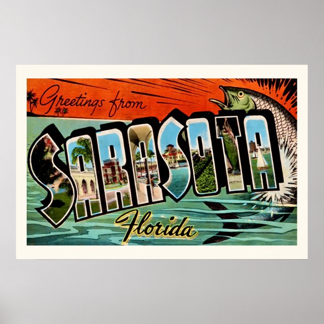 Sarasota Flórida 20x30 Impressão Retro (Frente)
