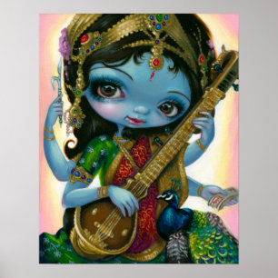 Saraswati Jogando Veena Hindu Deusa Art IMPRESSÃO