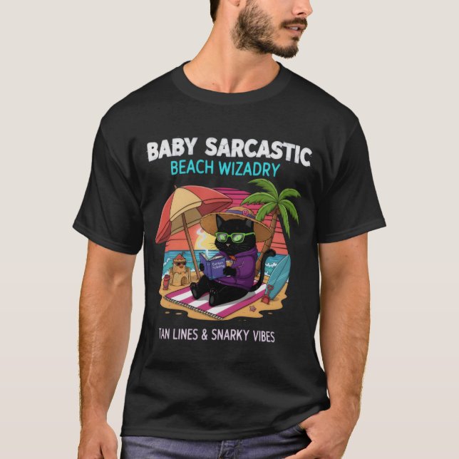 Sarcastic Beach Cat - Funny Summer Kitten T-Shirt (Frente)