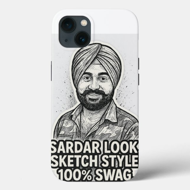 Sardar Sketch Swag iPhone 13 Case – Black & White  (Verso)