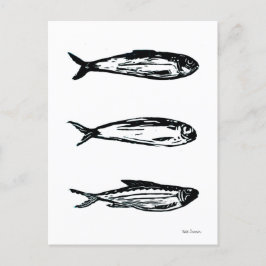 Sardine e Sarda-Postada Linocut Cartão ou Impressã