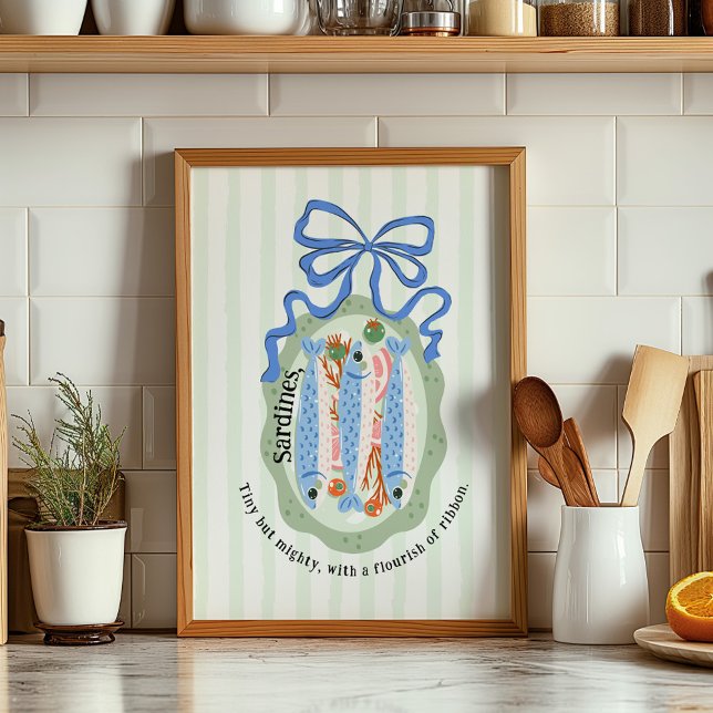 Sardinhas num Prato com Laço Azul Poster de Cozinh (Criador carregado)