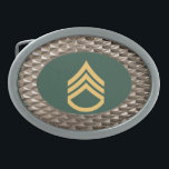 Sargento-Funcionarios Militar Buckle<br><div class="desc">Esta fivela é decorada com a insígnia dos Sargento-Funcionarios Militares sobre um fundo verde-militar e um fundo de bezel de diamante falso.</div>