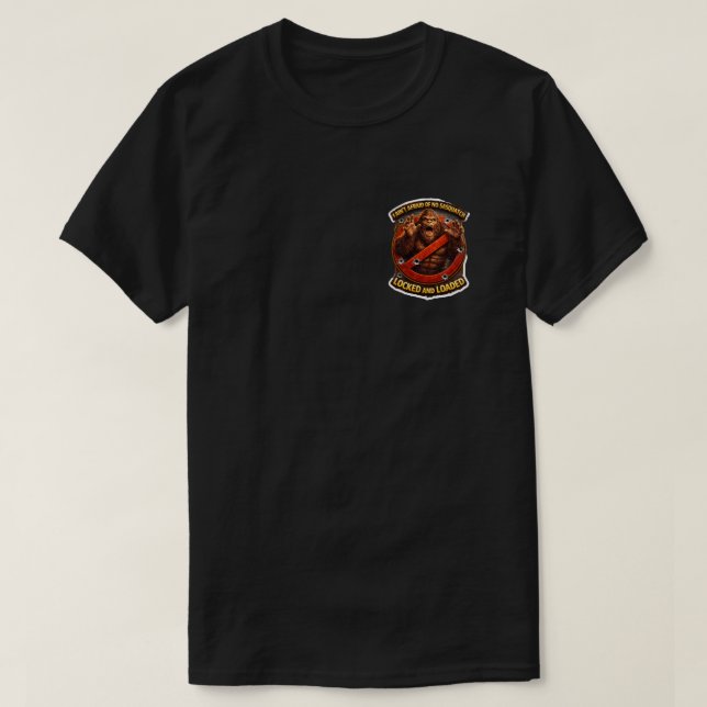 Sasquatch caçando crista bolsilho camisa carregada (Frente do Design)