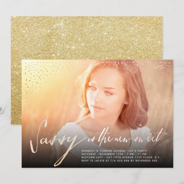 Sassy É O Novo 16º Convite Para Festas de aniversá (Frente/Verso)