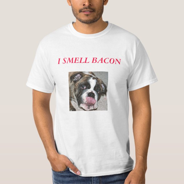 Sassydog EU CHEIRO o t-shirt do buldogue do BACON (Frente)