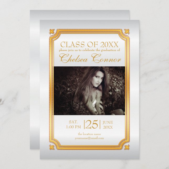 Satin Branco e Convite para Formando Dourado (Frente/Verso)