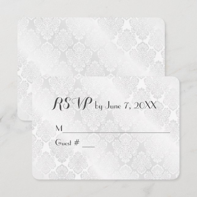 Satinê Branco de Casamento Damask RSVP (Frente/Verso)