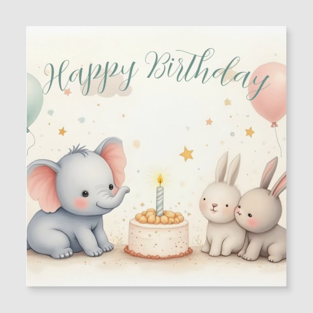 Saudação de Aniversário Fofa com Amigos Animais (Frente)
