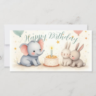 Saudação de Aniversário Fofa com Amigos Animais