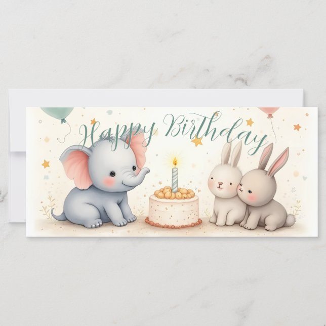 Saudação de Aniversário Fofa com Amigos Animais (Frente)