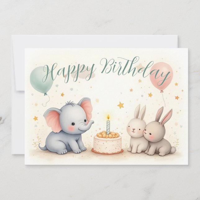 Saudação de Aniversário Fofa com Amigos Animais (Frente)