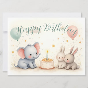 Saudação de Aniversário Fofa com Amigos Animais