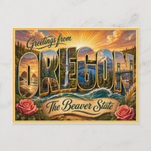 Saudação do Oregon Antiga de Cartão Postal