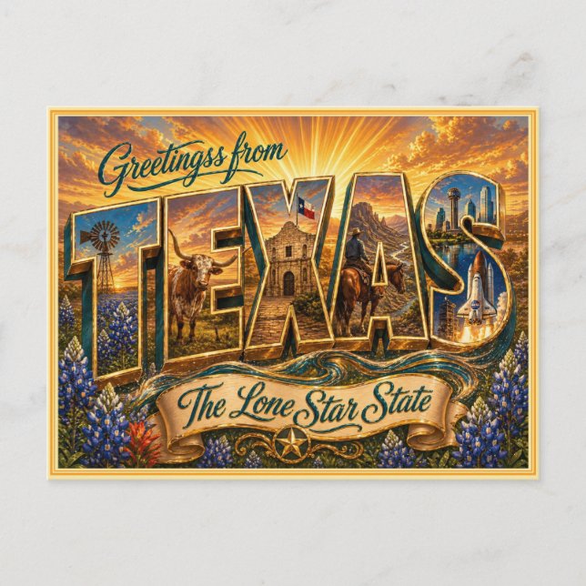 Saudação Vintage Texas de Cartão Postal (Frente)
