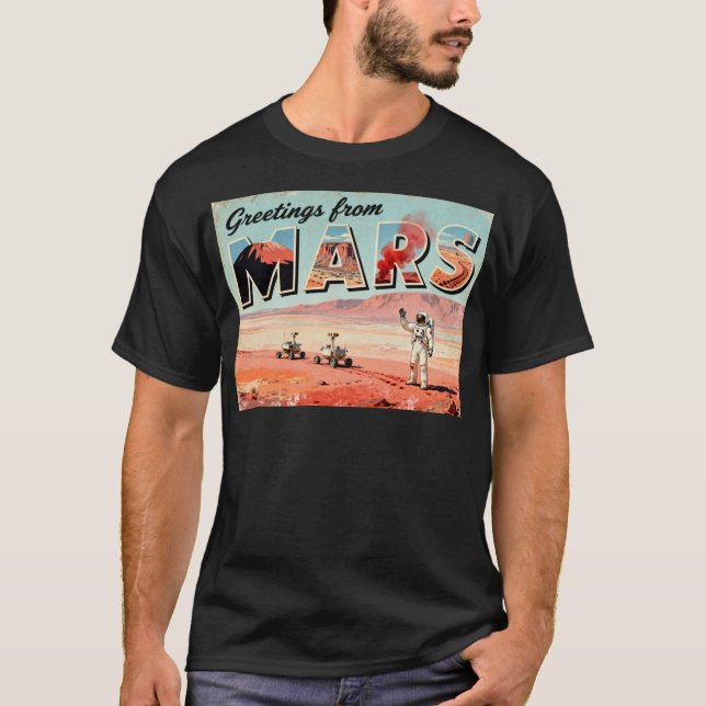 Saudações da camiseta Sci-Fi Retro Mars (Frente)