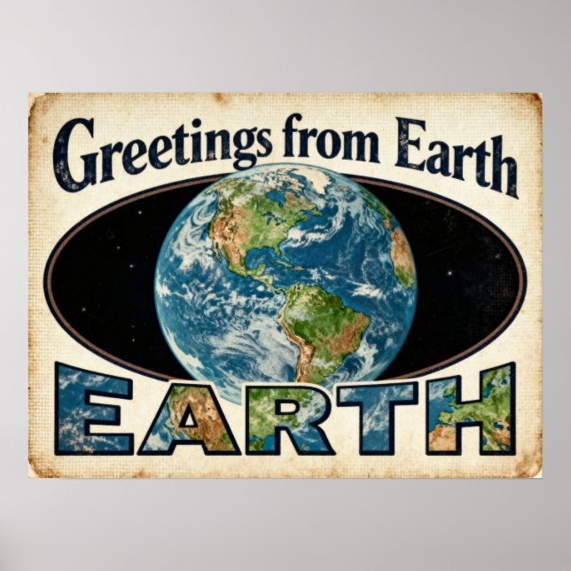 Saudações da Earth Retro Sci-Fi Poster (Frente)