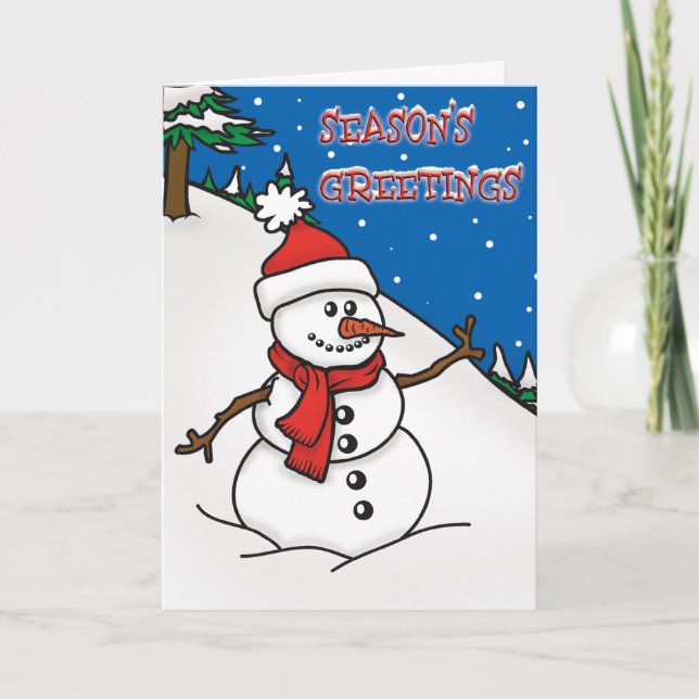 Saudações da temporada Cartão de Natal de Snowman (Frente)