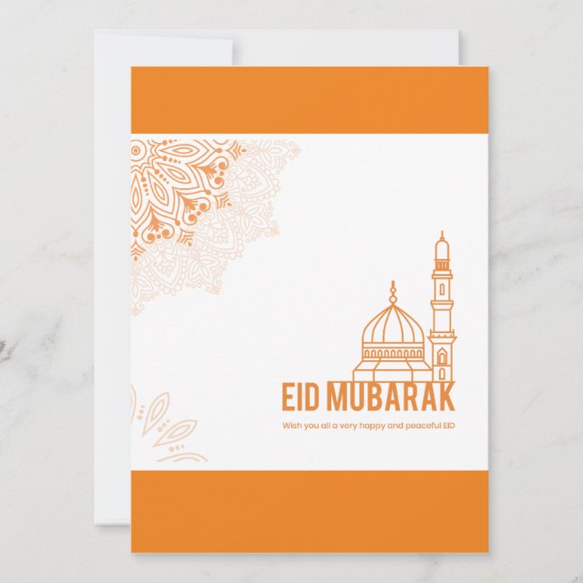Saudações de Eid de design de mesquita laranja e b (Frente)