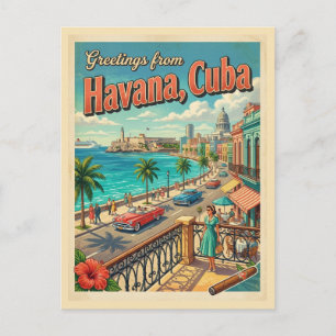 Saudações de Havana Cuba Cartão Postal Antigo 