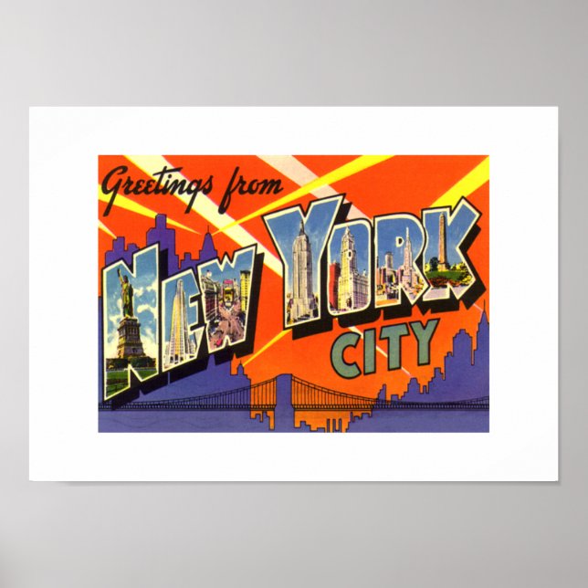 Saudações de Impressão Vintage Nova York (Frente)