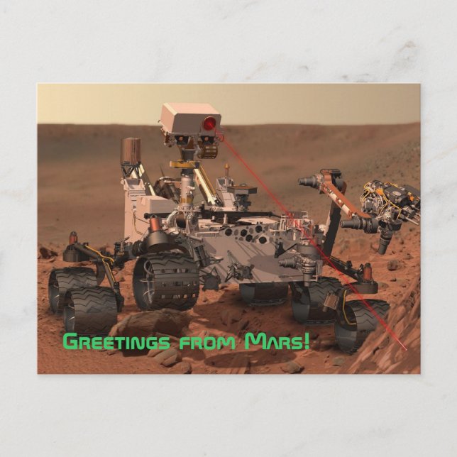 Saudações de Marte! Cartão postal Mars Curiosity R (Frente)