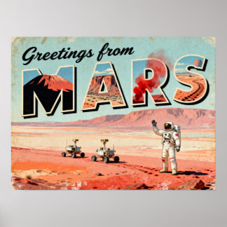 Saudações de Marte Retro Sci-Fi Poster
