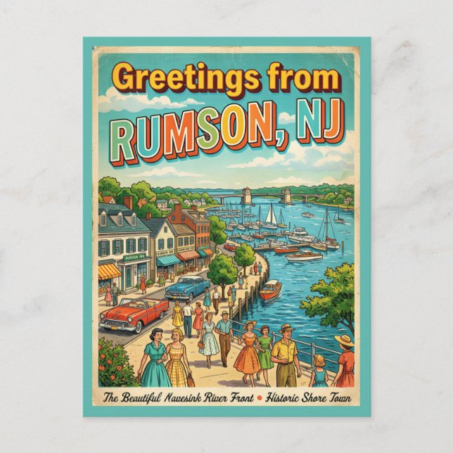 Saudações de Rumson NJ Cartão Postal Retro (Frente)