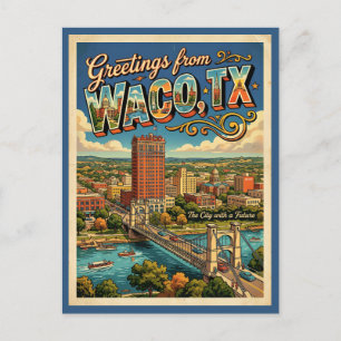 Saudações de Waco Texas Cartão Postal Estilo Vinta