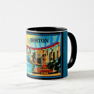 Saudações do Caneca de Postal Antigo de Boston