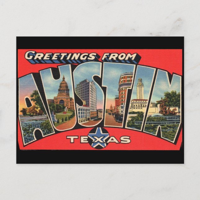 Saudações do cartão postal Austin Texas (Frente)