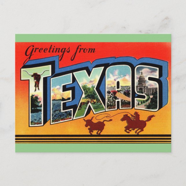 Saudações do cartão postal de viagem do Texas (Frente)