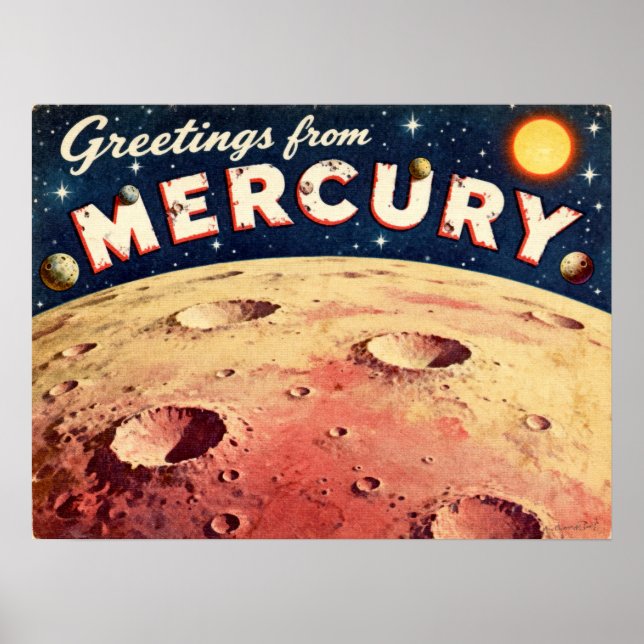 Saudações do Poster de Mercury Retro Sci-Fi (Frente)