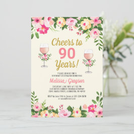 Saúde 90 Aniversário Convite Feminina Floral