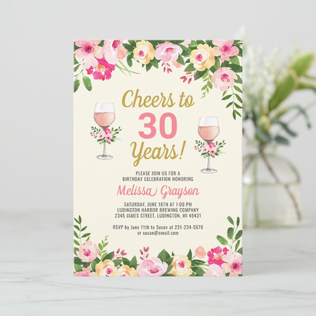 Saúde aniversário de 30 anos Convite Floral (Em pé/Frente)