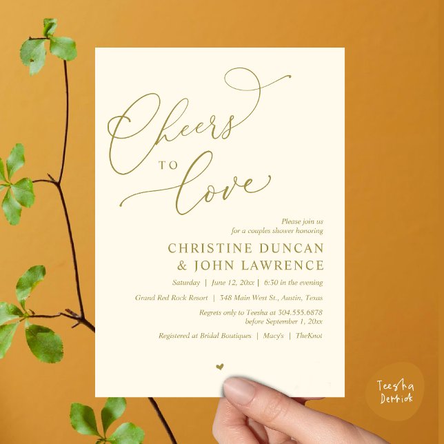 Saúde ao Amor, Casais Convite de festas (Cheers to love, Romantic Couples Shower Modern Party Winery Invitation Card, PDF, Summer Yellow Gold)