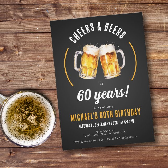 Saúde e Cerveja 60º Convite de aniversário (Cheers and Beers 60th Birthday Party Invitation)