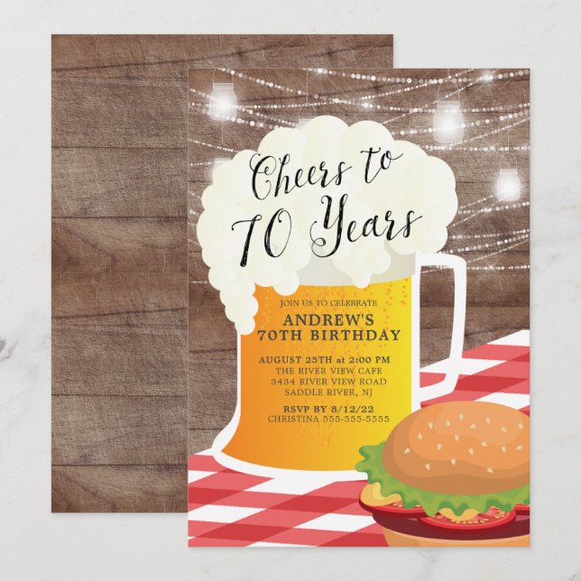 Saúde para 70 anos Convite de Aniversário de 70 (Frente/Verso)