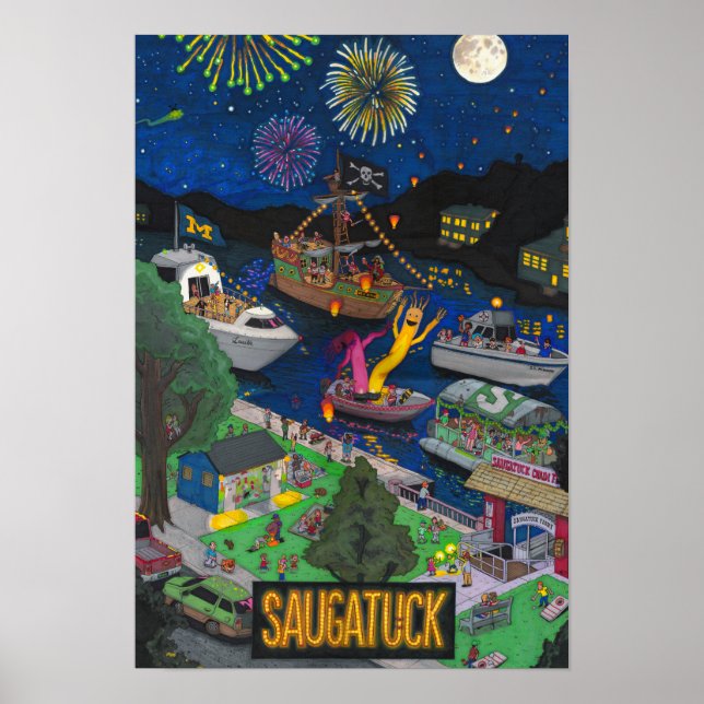 Saugatuck Night Poster (Pequeno 13" x 19") (Frente)